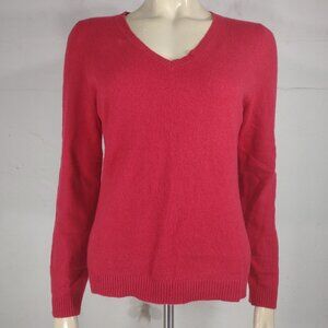 L.L. Bean red 100% Cashmere V-Neck pullover sweater ladies Medium